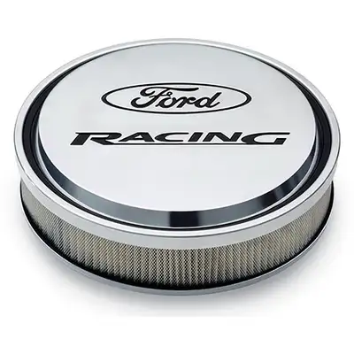 Ford Performance Parts Slant-Edge Alunimum Air Cleaner Kit Polished Recessed Painted Emblems 13 Inch Ford Racing