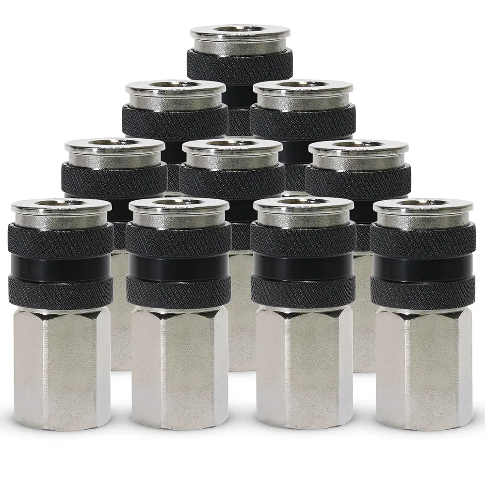 "3/8"" NPT - (M) Automatic Coupler - Steel / Nickel Plated w/ black sleeve & No Logo-10pc" product image