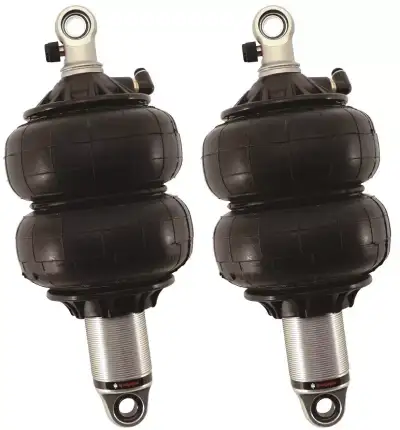 Ridetech Front HQ Shockwaves 1000 Series W/ 4.1 Inch Stroke, 1.7 Inch Eye Pair Of Rebound Adjustable Shock waves 6.5 Inch Double Convoluted W/ 1/4 Inch Fittings, Bearing Spacers 1/2 Inch, 5/8 Inch 10.75 Inch X 14.25 Inch W/ A 12.5 -12.75 Inch Ride Height Ridetech