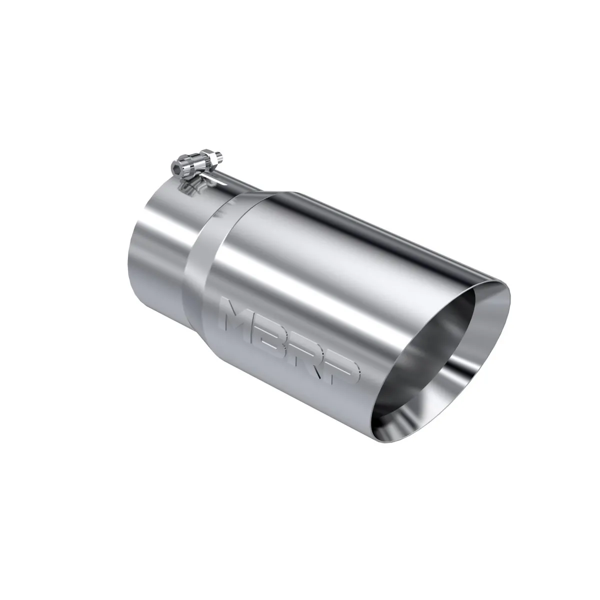 Armor Pro Exhaust Tip; 5 in. Inlet Diameter; 6 in. Outlet Diameter; 12 in. Length; Dual Wall; Angled; T304 Stainless Steel; Mirror Polished; product image