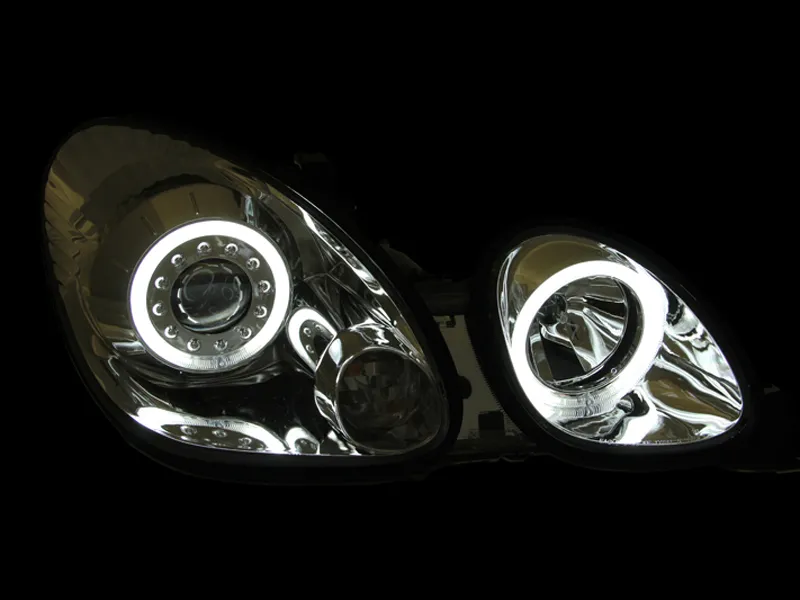 Projector Headlight Set w/Halo; Clear Lens; Chrome Housing; Pair; CCFL; For Use w/Non HID Models Only; product image