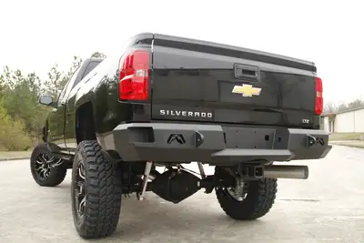 Fab Fours Heavy Duty Rear Bumper; 2 Stage Black Powder Coated; Incl. 0.75 in. D-Ring Mount;