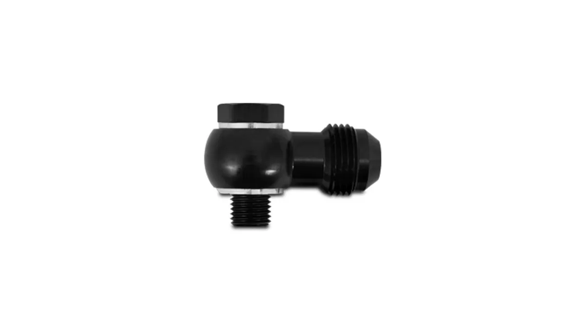 Vibrant Performance Banjo Hose End Fitting Assembly; -4AN Banjo Size; M10x1.25 Metric Bolt Size; 6061 Aluminum; Black Anodized; Single Male;