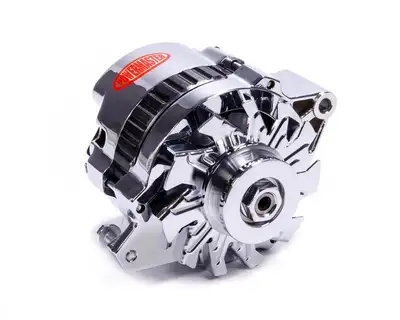 Power Master Alternator; CS130; Straight Mounting; 105 Amp; 85 Idle; 1 Groove V Type Pulley; Chrome;