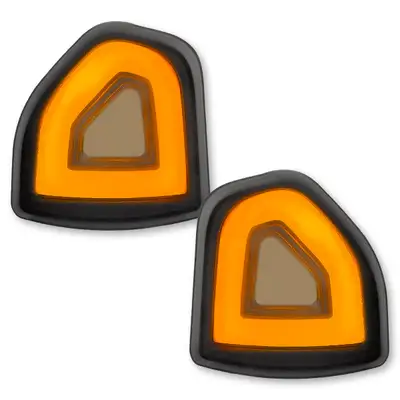 Recon Accessories Recon Dodge 21-24 RAM 1500 19-22 RAM 2500/3500 Corner Side Tow Mirror Turn Signal Running Light (2-Piece Set) w/ Amber LED Turn Signals White LED Running Lights - Smoked Lens 264247bkx