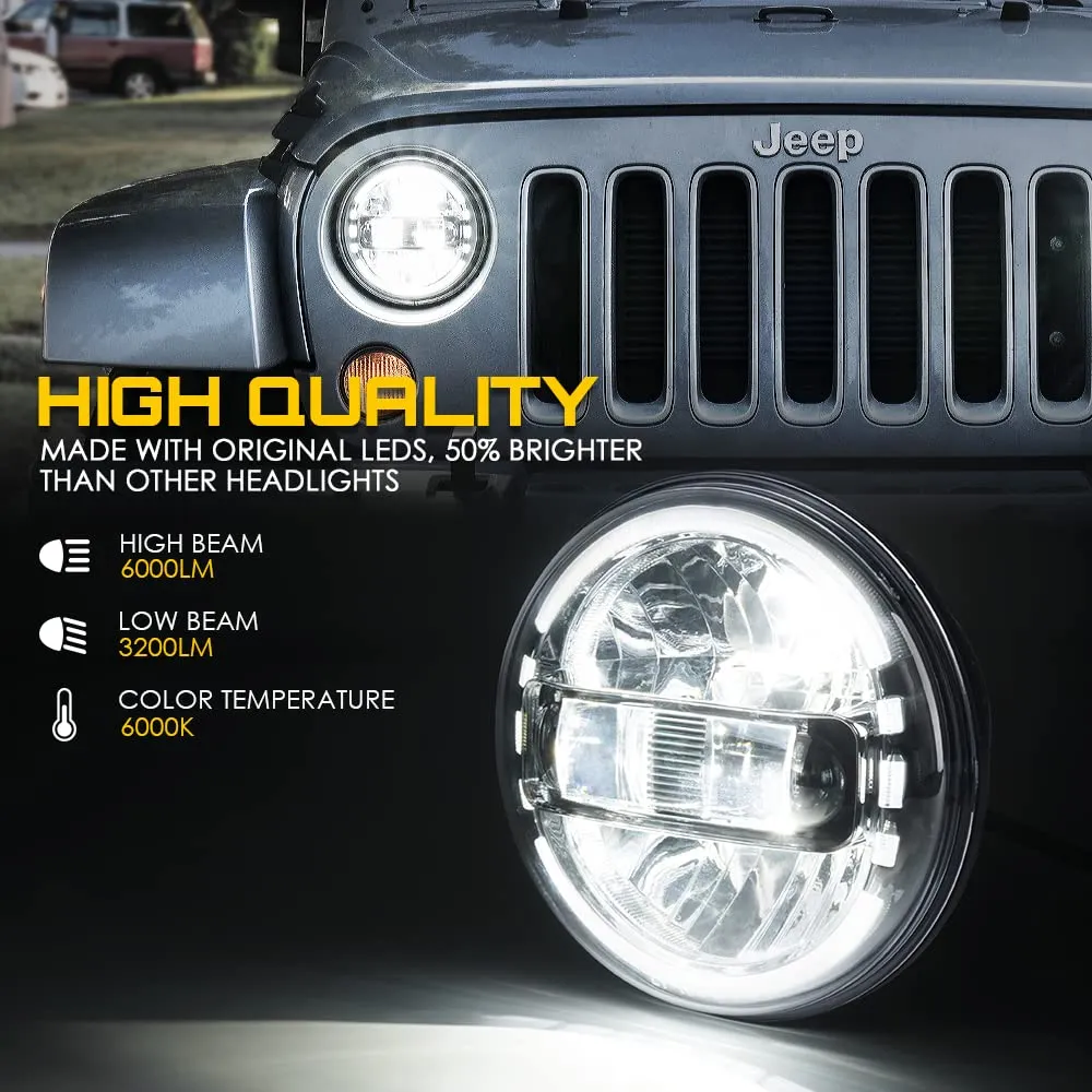 7" LED Halo Headlights For 07-18 Jeep Wrangler | Envision Series product image
