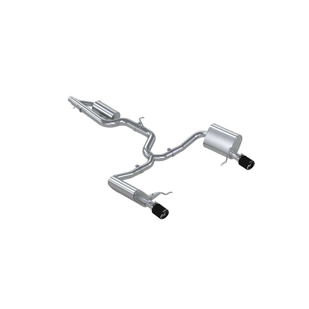 2017-19 Volkswagen Golf Sportwagen and Alltrack 1.8T Armor Pro T304SS 3 Inch Cat-Back, 2.5 Inch Dual Split Rear, Carbon Fiber Tips, Factory Through Bumper MBRP product image