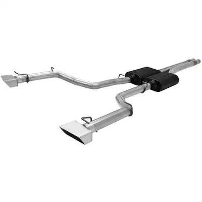 Flowmaster 08-13 Dodge Challenger SRT8 3.00in Mandrel Bent Tubing Super 40 Series Mufflers Scavenger X-Pipe 4.00in Rectangular Embossed Stainless Steel Tips American Thunder DOR 409S Stainless Steel
