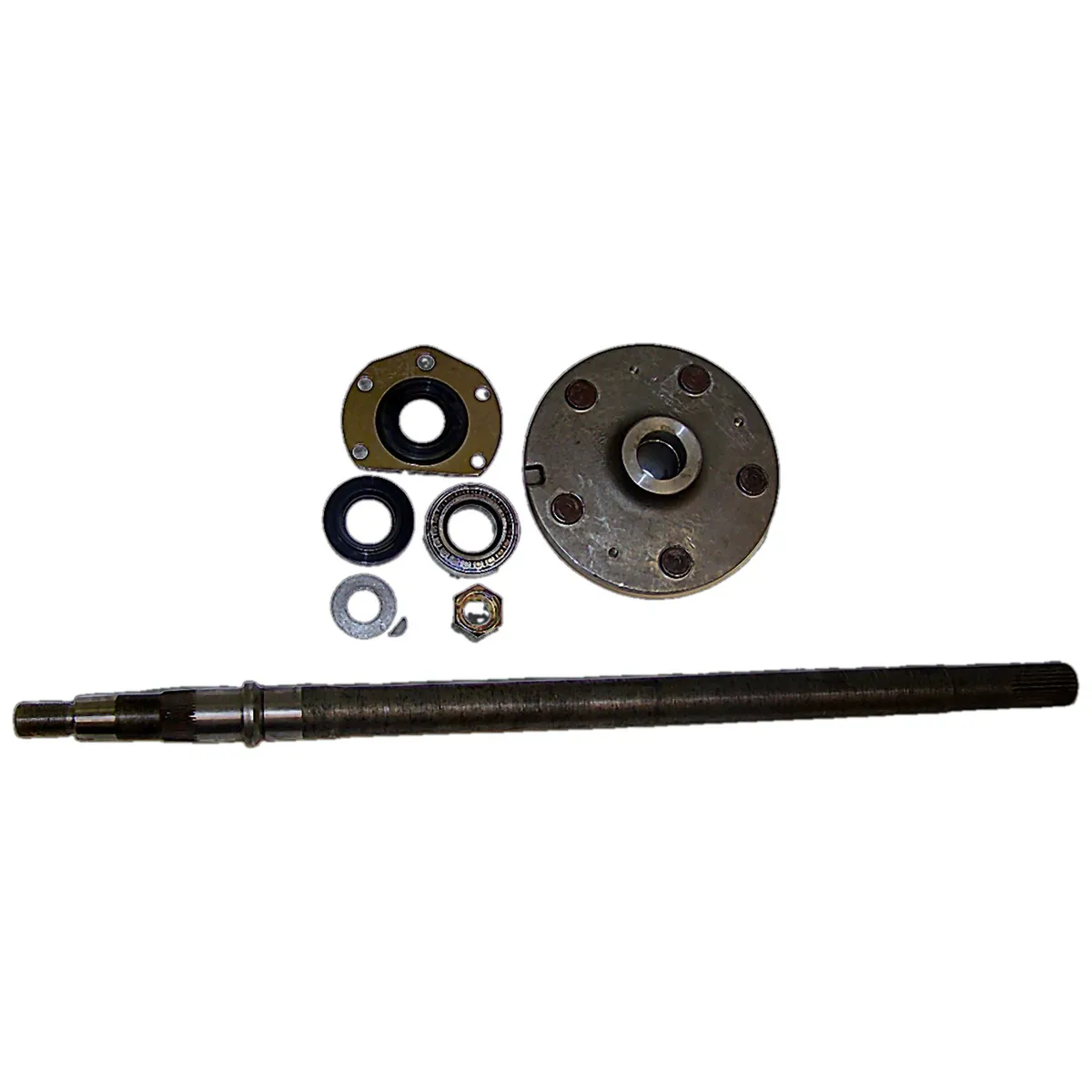 1976-1983 CJ-5 CJ Right (Passenger Side); Includes Axle Shaft (29-1/4in long) Hub Bearing Seals Nut Washers Key & Instruction Sheet 1976-1981 CJ-7 CJ Right (Passenger Side); Includes Axle Shaft (29-1/4in long) Hub Bearing Seals Nut Washers K product image
