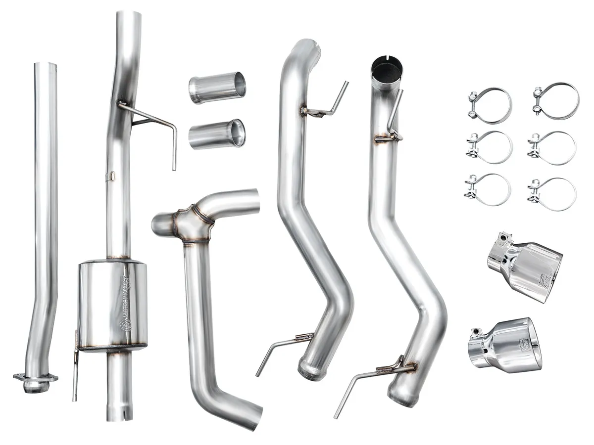 AWE 0FG Resonated Catback for 21 Ford F-150 Tremor (With Bumper Cutouts) - Chrome Silver Tips 3015-32402 product image