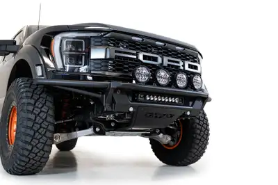 Addictive Desert Designs Ford Raptor 2022 - Up Pro Bolt-On Front Bumper with Mounts for 6 Cube LightsUniversal 20 in Hammer Black with Satin Black panels