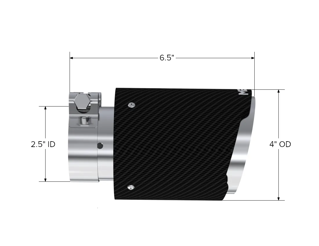 Carbon Fiber Exhaust Tip; 2.5 in. Inlet Diameter; 4 in. Outlet Diameter; Dual Wall Angle Cut; 6.5 in. Length; Carbon Fiber; product image