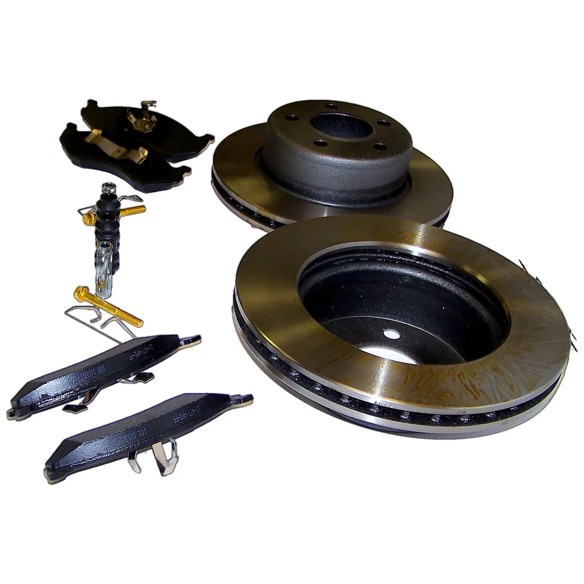 1990-1999 Cherokee XJ w/ 2-piece composite rotor; Front; Kit includes: 2 Brake Rotors 1 Pad Set and all necessary hardware. 1993-1998 Grand Cherokee ZJ w/ 2-piece composite rotor; Front; Kit includes: 2 Brake Rotors 1 Pad Set and all necessary hardware product image