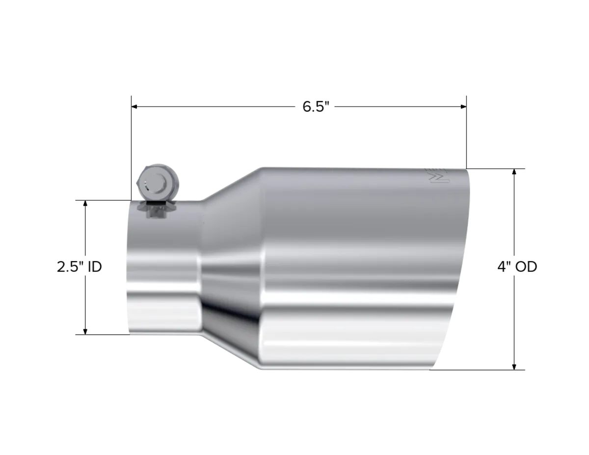 Armor Pro Exhaust Tip; 2.5 in. Inlet Diameter; 4 in. Outlet Diameter; Single Wall Angle Cut; 6.5 in. Length; T304 Stainless Steel; product image