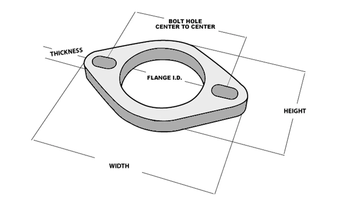 Exhaust Flange; 4.1875 in. BHCC; 3 in. ID; 5.0625 in. Flange W; 3.6875 in. Flange H; 0.375 in. Thickness; 304 Stainless Steel; 2 Bolt; Box Of 5 Flanges; product image