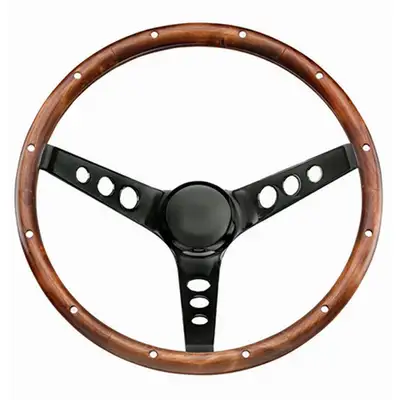 Grant Classic Wood Steering Wheel; 13 1/2 in. Diameter; 3 3/4 in. Dish; Walnut Finish w/Anodized Aluminum Rivets; Black 3-Spoke Design;