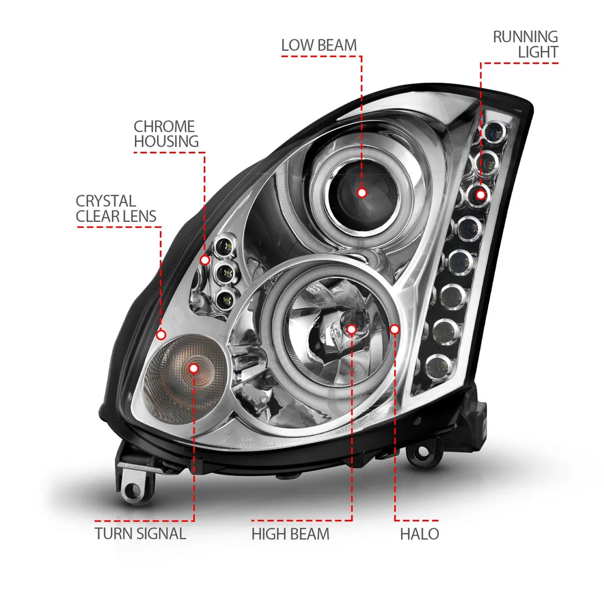 2003-2005 Infiniti G36 Projector Halo Chrome Clear W/Ccfl (Hid Compatible) Lighting 2 Door Set product image