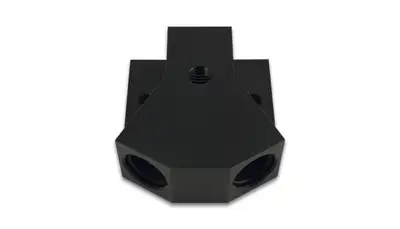Vibrant Performance y Block Adapter Fitting; -8an Orb Single Size; -8an Orb Dual Size; 6061 Aluminum; Black Anodized; W/0.125 In. Npt Port;