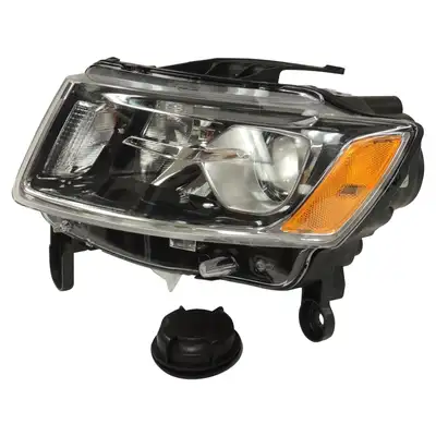 Crown Automotive Jeep Replacement Head Light; Left; w/ Halogen Lamps; w/ Silver Bezels;
