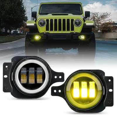 LED Factory Mart "4"" LED Fog Lights with Amber Color for Jeep Wrangler JL Jeep Gladiator JT 2018-Later"