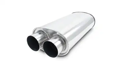 Vibrant Performance STREETPOWER Oval Muffler; Oval; 2.5 in. Inlet ID; 5.25 in. H; 8.5 in. W; 15 in. Body L; 19 in. Overall L; 2.5 in. OD; Dual In/Out Location;