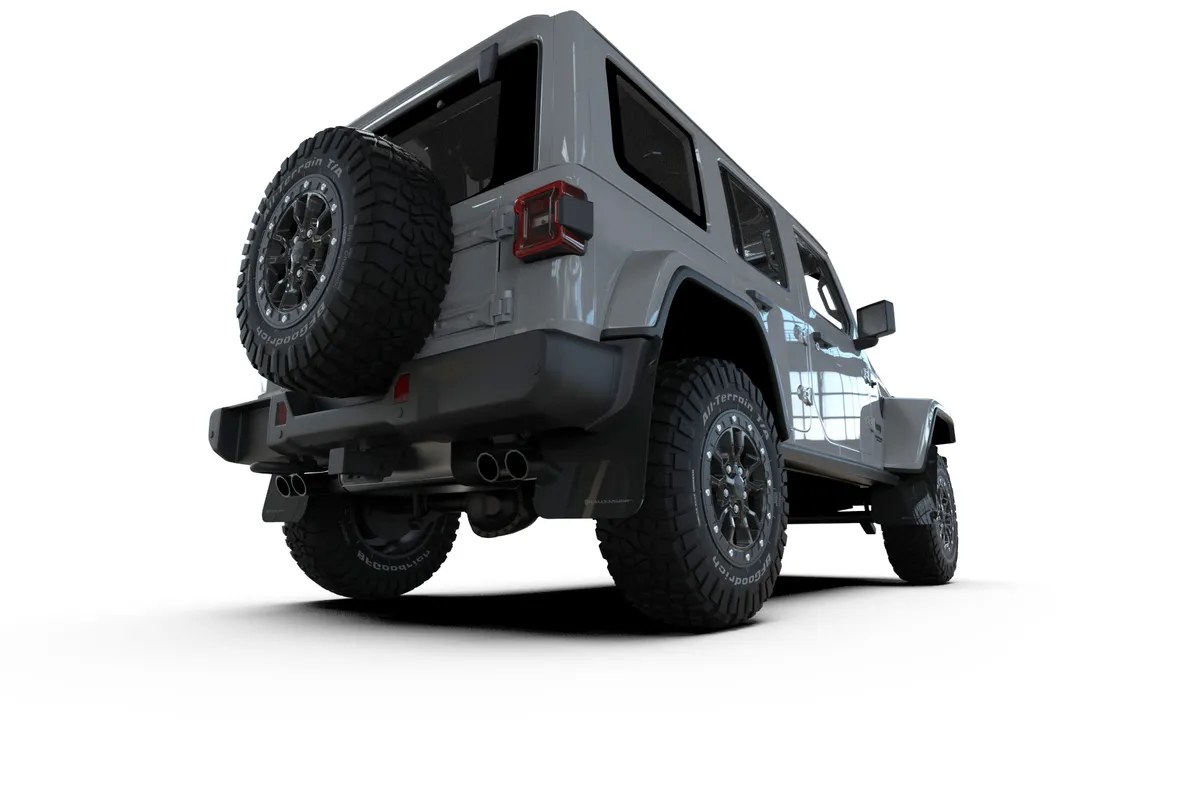 Rally Armor MF124-UR-BLK-MBK - 2018-25 Jeep Wrangler Rubicon - Black Mud Flap/Metallic Black Logo product image