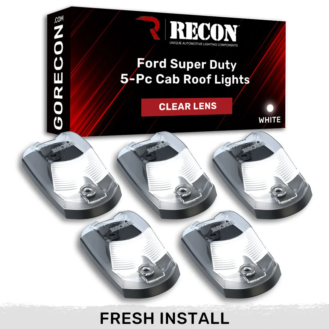 Ford 17-23 Superduty 5-Piece Set Clear Cab Roof Light Lens With 2-Way Forward Rear Facing White Ultra High-Power Leds - Attn This Cab Light Set is For a Fresh Install on a Truck That Did Not Come With OEM Cab Roof Lights no Square Hole Required - on product image