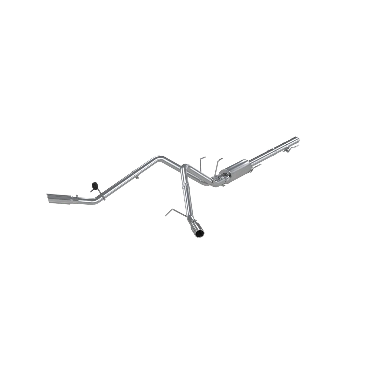 Armor Plus Cat Back Exhaust System; 2.5 in.; Incl. Front Pipe/Ext. Pipe/Muffler/Over Axle Pipes/Tailpipes/Hardware/3.5 in. OD Tips; Dual Split Side Exit; T409 Stainless Steel; product image