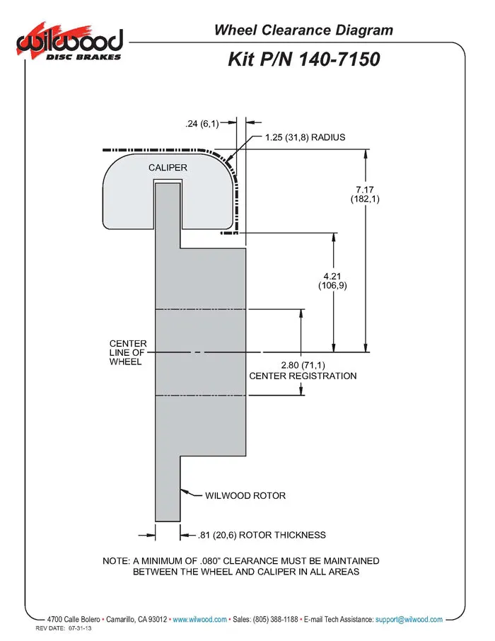 Wilwood FDLI PS Park Brake Kit Drilled Big Ford New 2.50in Offset Currie Blank product image