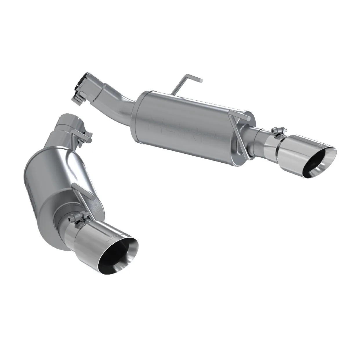 Armor Pro Axle Back Exhaust System; 2.5 in.; Incl. Dual Mufflers/Hardware/4 in. Outlet Diameter Tips; Dual Split Rear Exit; T304 Stainless Steel; product image