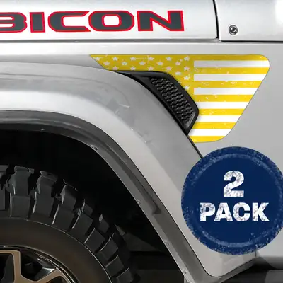 Under The Sun Inserts Distressed White & Yellow Flag 2pc Vinyl Fender Decal