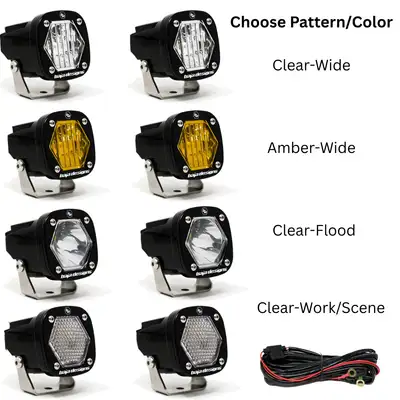 GateKeeper Off-Road Baja Designs S1 Black LED Auxiliary Light Pod Pair - (Choose Color/Pattern)