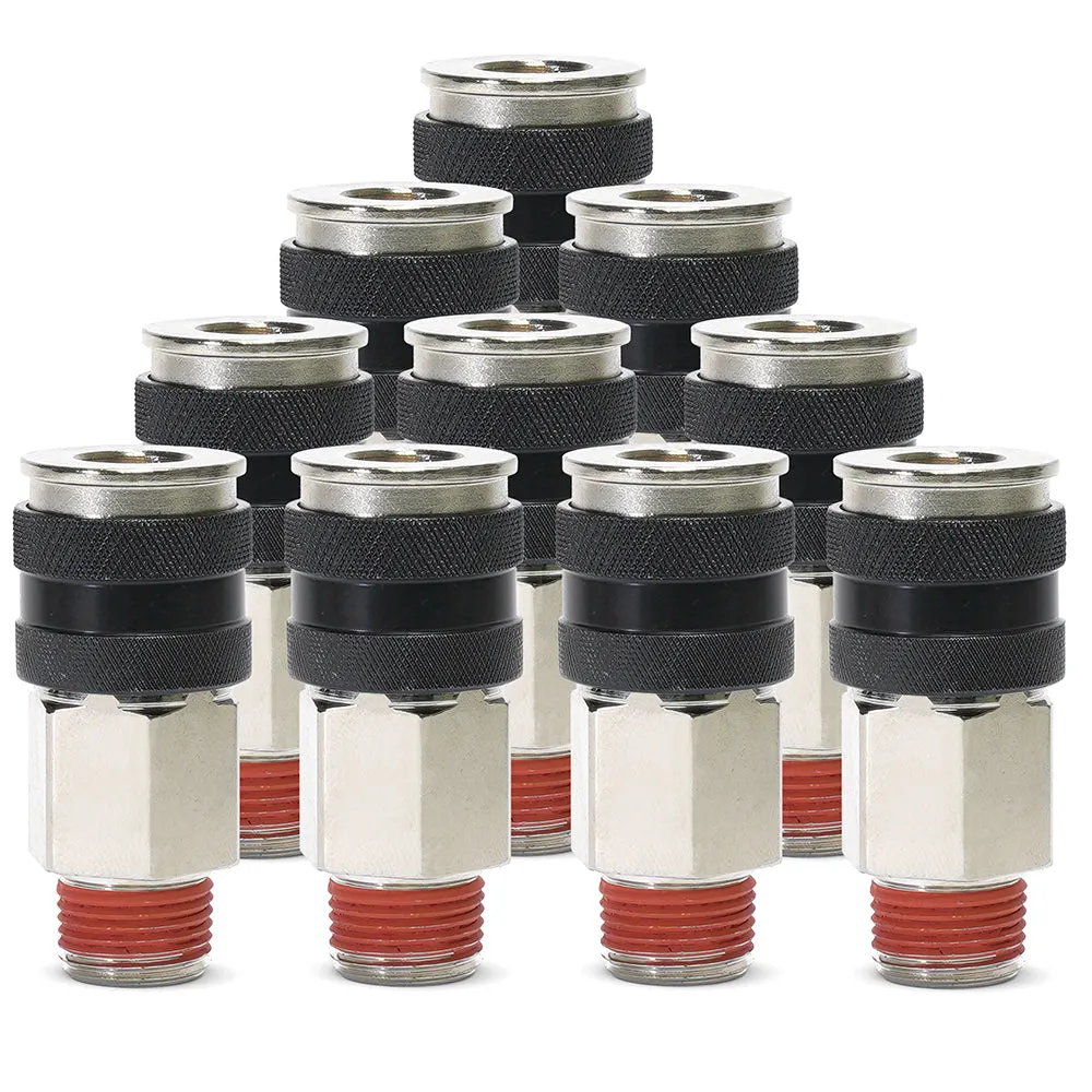 "3/8"" NPT - (M) Automatic Coupler - Steel / Nickel Plated w/ black sleeve & No Logo-10pc" product image