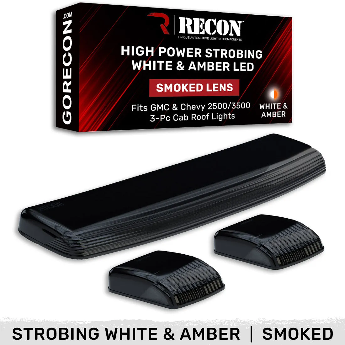 GMC and Chevy 15-19 3rd GEN Body Style Heavy-Duty 3-Piece Set Smoked Cab Roof Light Kit with White and Amber Strobe product image