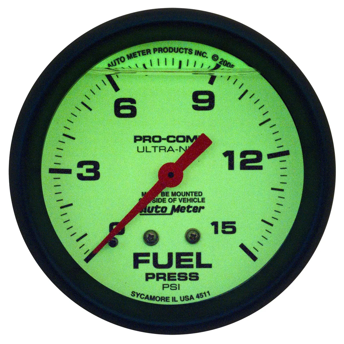 2-5/8in. Fuel Pressure; 0-15 Psi; Liquid Filled; Ultra-Nite product image
