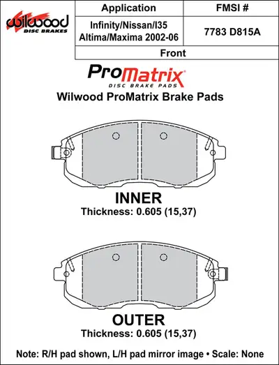 Wilwood Brakes 2002 - 2019 Infiniti, Nissan, Suzuki Original Equipment Pads - 150-D0815AK