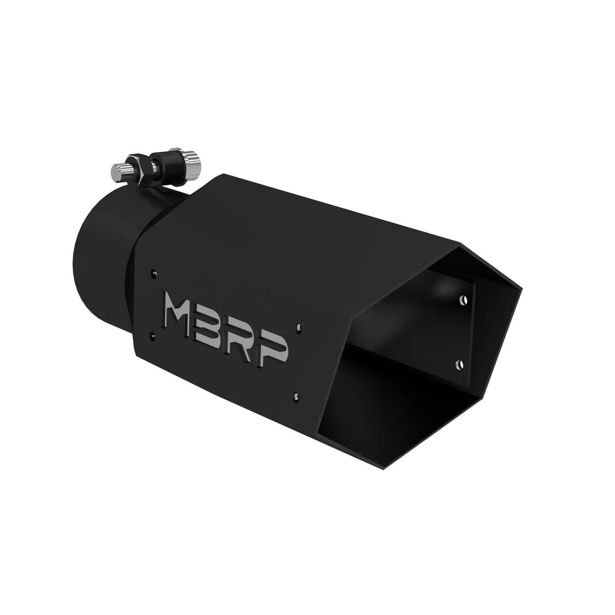 Armor BLK Exhaust Tip; 3 in. Inlet Diameter; 10 in. Length Diameter; Stainless Steel; Black Coated; 4 in. Tip; w/Logo Plate; product image