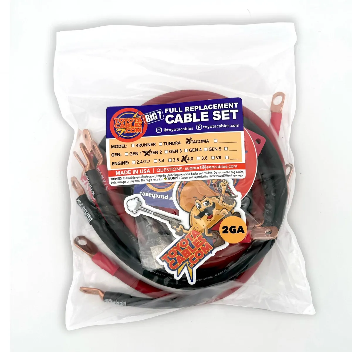 2005-2015 Toyota Tacoma Battery Cable Kit Gen 2 2.7 Liter 1/0 Gauge Battery Cable Big7Kits product image