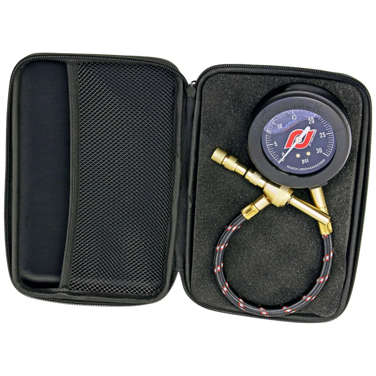Elite Analog Tire Deflator 3 Inch Stainless Steel Liquid Filled Gauge Rubber Cover Zipper Case RockJock 4x4 product image