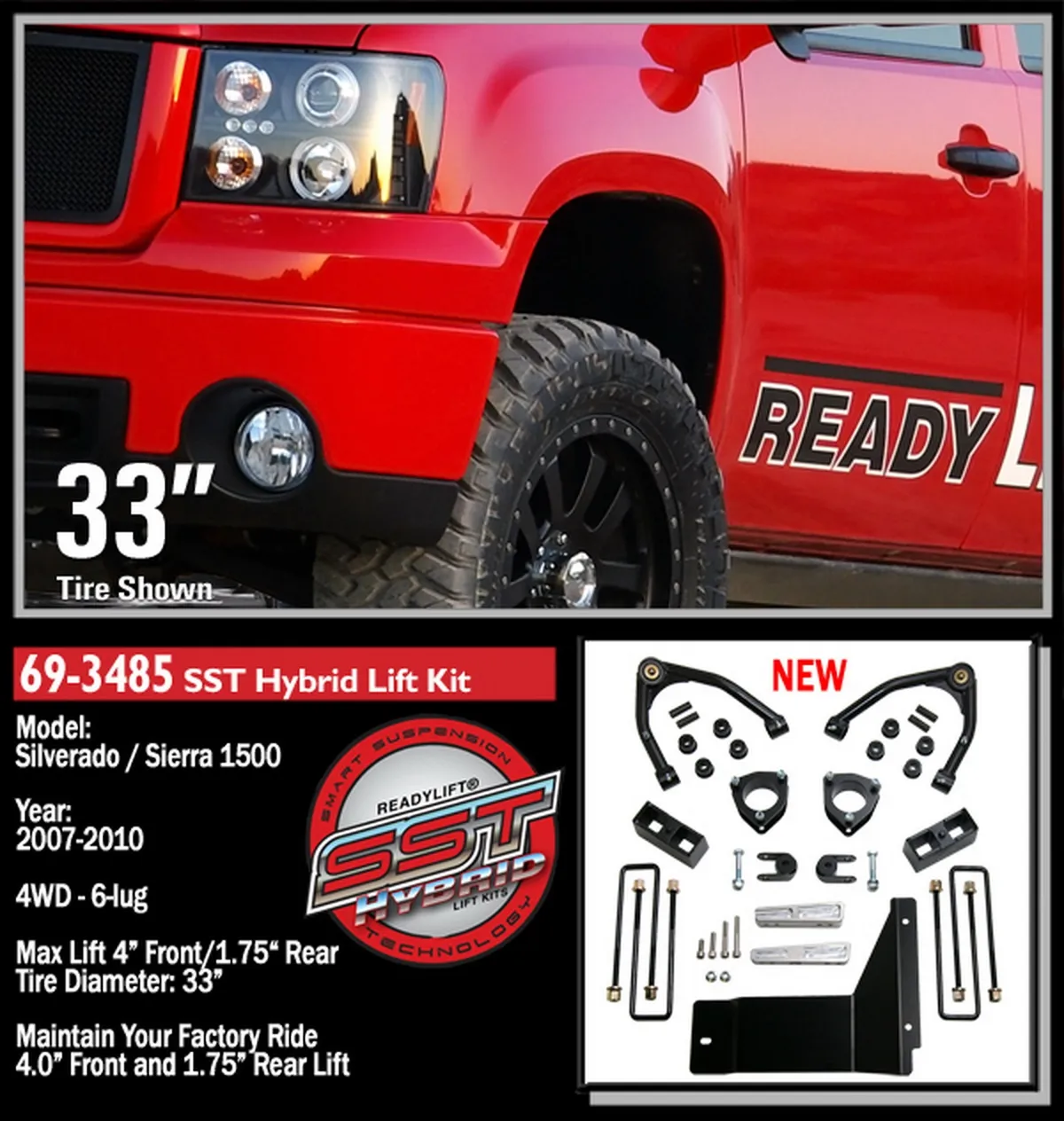 4ft. SST Lift Kit Front with 3ft. Rear Blocks with Upper Control Arms for Cast Steel OE Upper Control Arms without Shocks product image