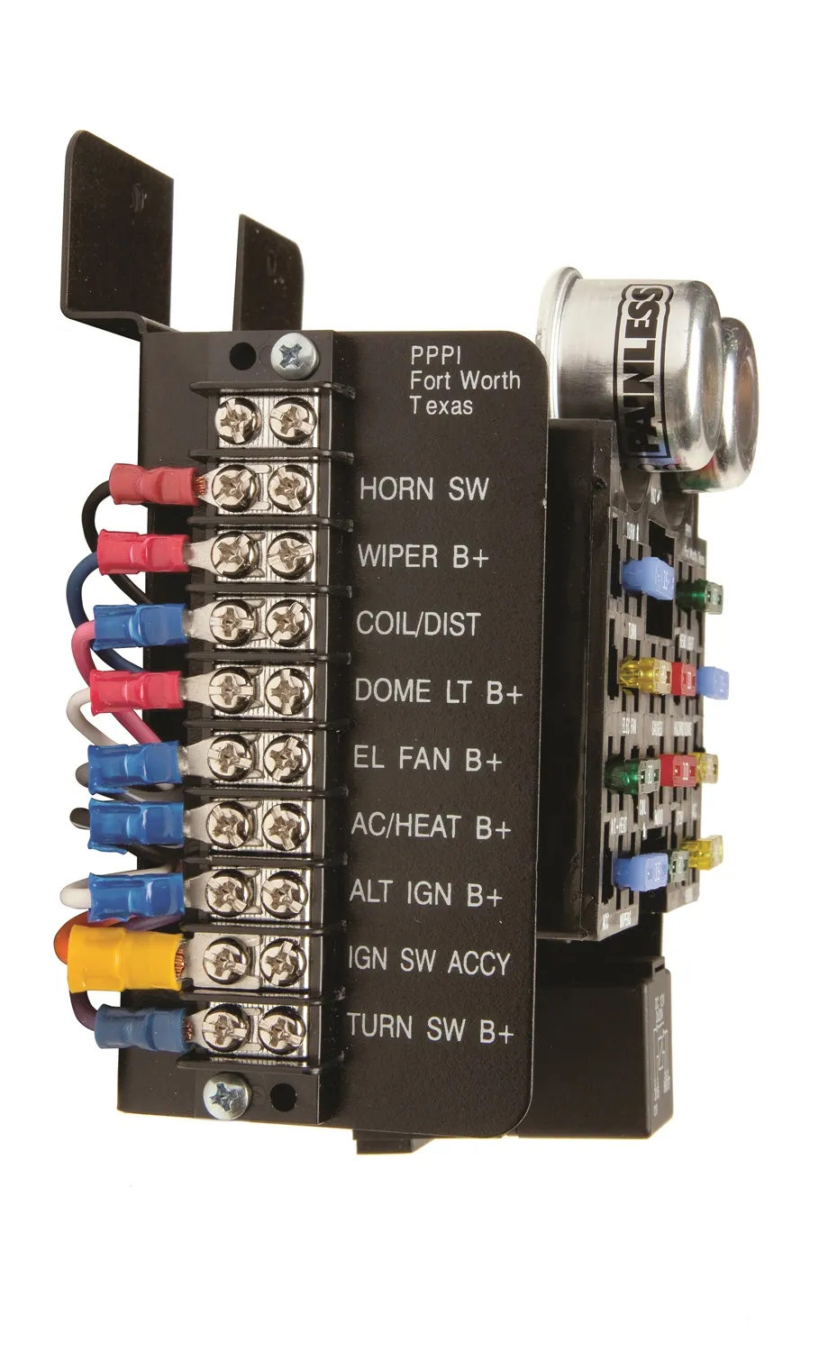14 Circuit ATO Fuse Center; Kit Incl. Pre-Wired Fuse Block/Mounting Bracket/Fuses/Flashers/Horn Relay/Terminals/Instructions; No Wire Included; product image
