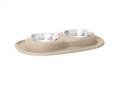 Weathertech Pet Feeding System; Tan; Double Low w/16 oz. Stainless Bowls;