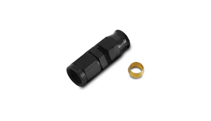 Female AN to Tube Adapter Fitting; -6AN; 0.375 in. Tube OD; 6061 Aluminum; Black Anodized; w/Brass Olive Inserts; product image