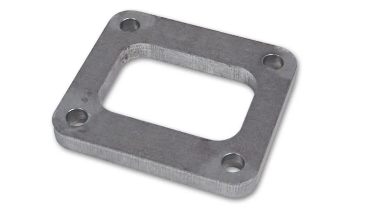 Turbo Inlet Flange; 69.9mm Bhcch; 112.75mm Bhccw; M10x1.5 Bhts; 95.9mm Overall h; 136.7mm Overall w; 0.5 In. Thickness; 60.5mm Port h; 87.5mm Port w; 304 Stainless Steel; product image