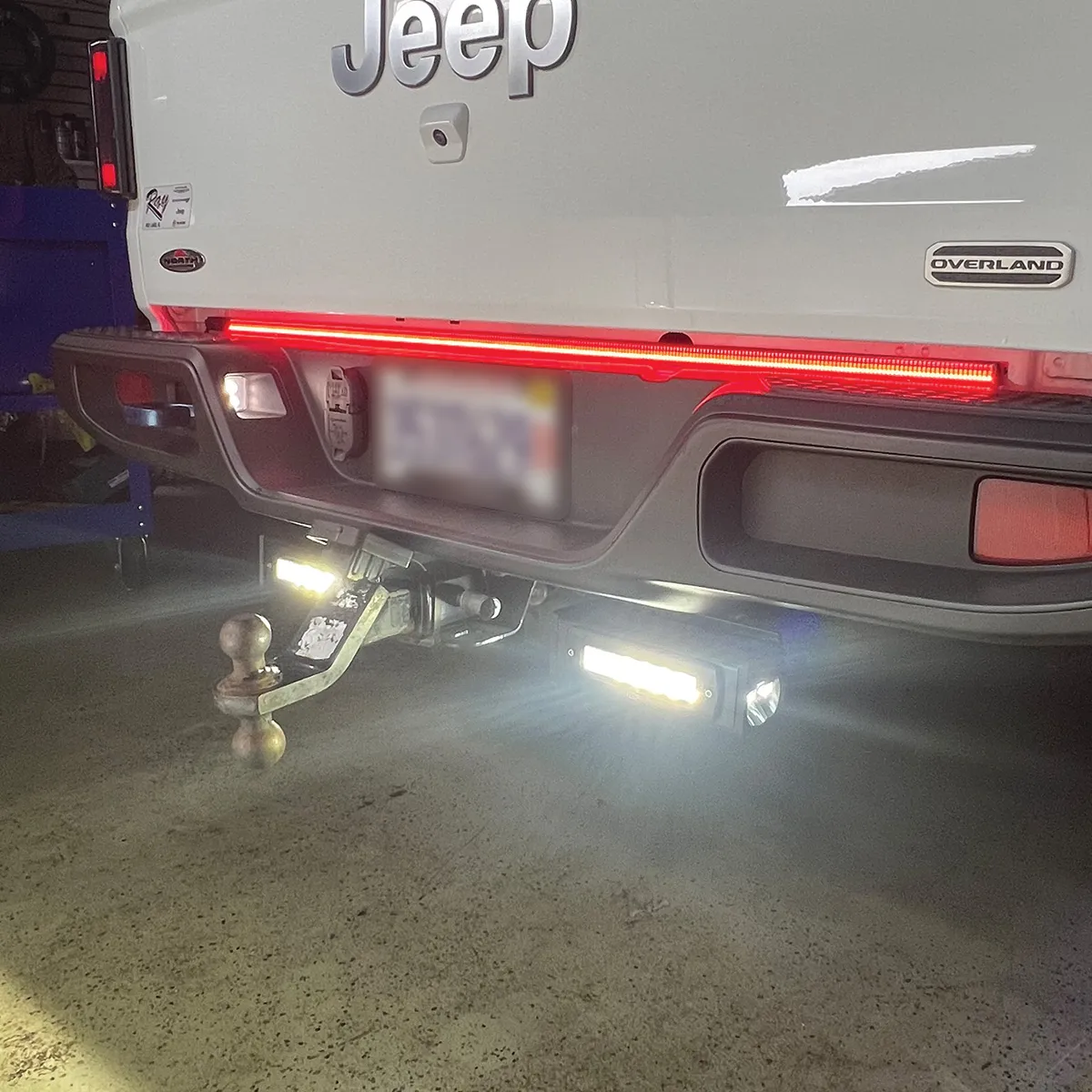 2020-Current Jeep Gladiator Hitch Bar Reverse 7in LED Flood Lighting Heavy Duty Bolt-On Blacked Out Kit with Heated Lens and Dual End Light Cap product image
