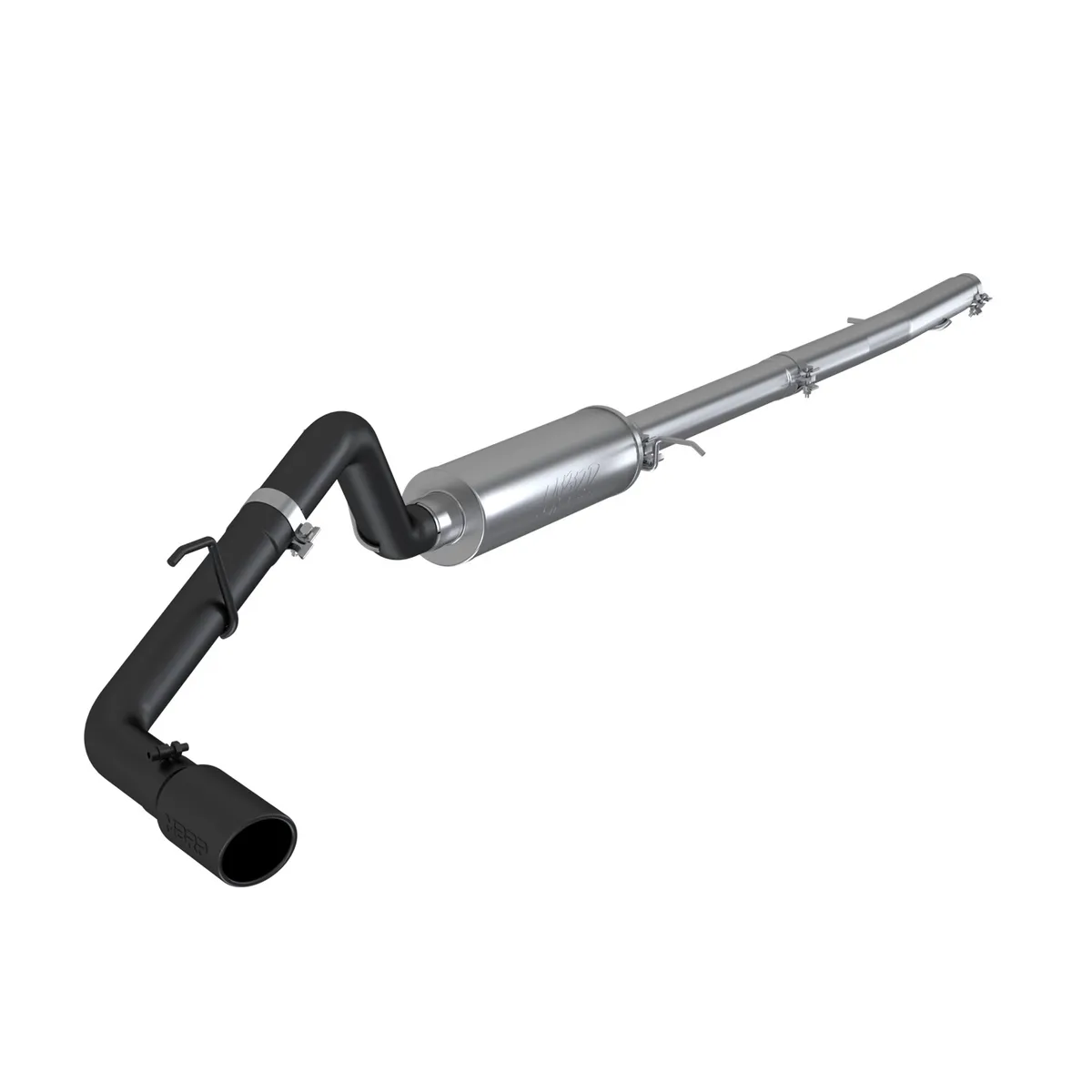 Armor BLK Cat Back Exhaust System; 3 in.; Incl. Front Pipe/Muffler/Tailpipe/Hardware/4 in. OD Tip; Single Side Exit; Black Coated; product image