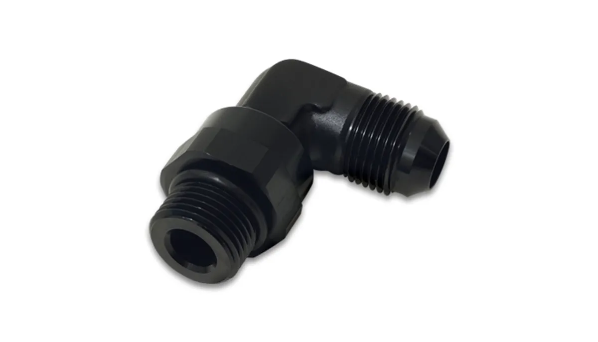 90 Degree Swivel Adapter Fitting; -8AN To -8AN ORB; 6061 Aluminum; Black Anodized; product image