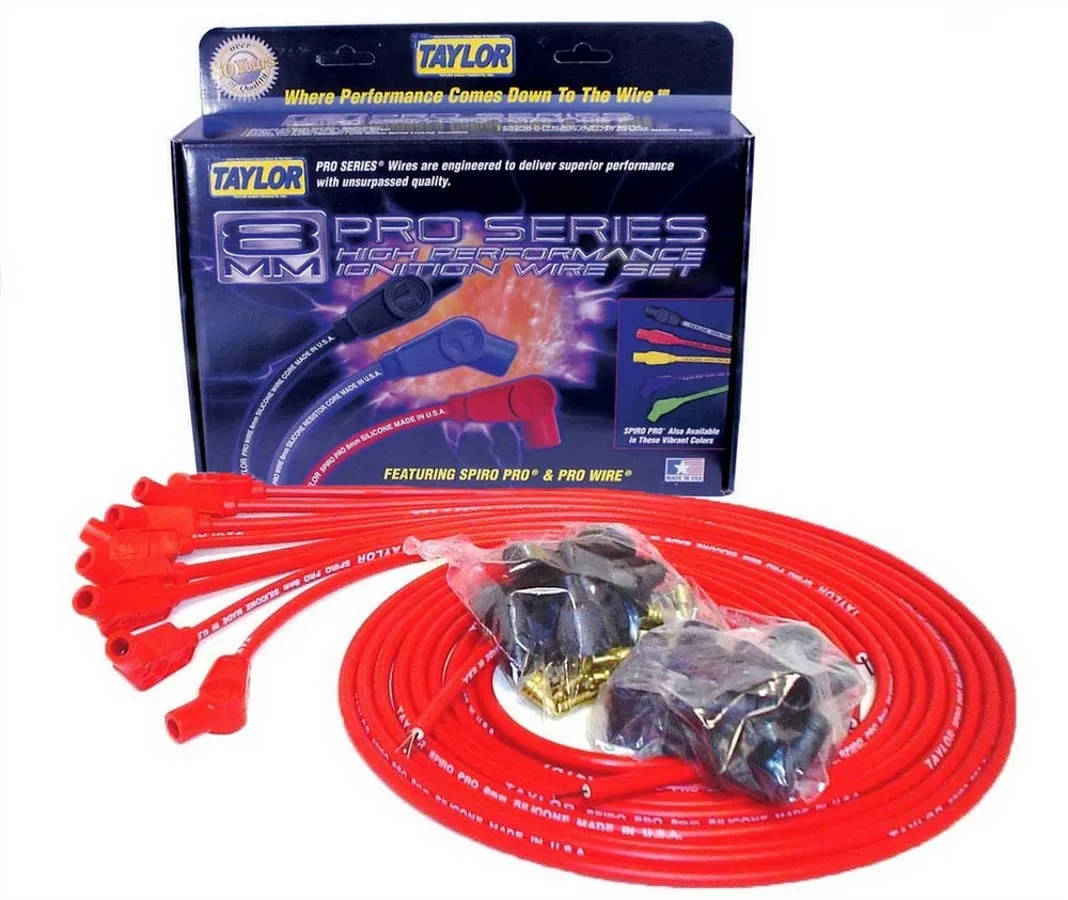 Taylor Cable Taylor Cable Universal 8mm Spiro-Pro Spark Plug Wire Set - 8 Cylinders - 135° Spark Plug Boot Angle - Red - 73253