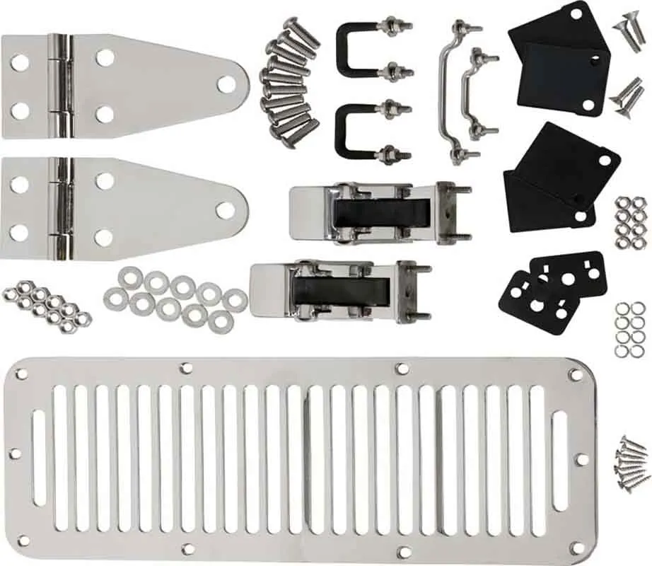 Jeep CJ/YJ Hood Kit With TJ Style Hood Catch 78-95 CJ and Wrangler YJ Polished Silver Kentrol product image