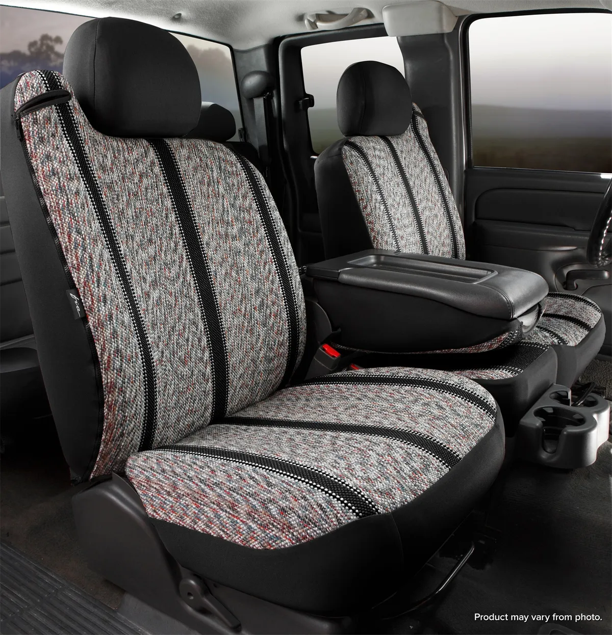 Wrangler™ Custom Seat Cover; Saddle Blanket; Black; Split Seat; 40/20/40; Built In Seat Belts; Side Airbags; w/Upper/Lower Center Storage Compartments; Non-Removable Headrests; product image
